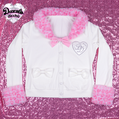 ❤︎⁠ leopard essentials cardigan - white x pink (PREORDER COMING SOON) ❤︎⁠