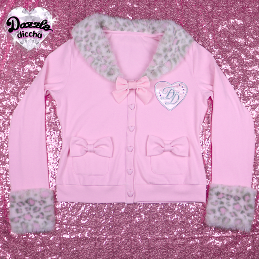 ❤︎⁠ leopard essentials cardigan - light pink x gray (PREORDER COMING SOON) ❤︎⁠