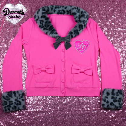 ❤︎⁠ leopard essentials cardigan - hot pink x dark gray (PREORDER COMING SOON) ❤︎⁠