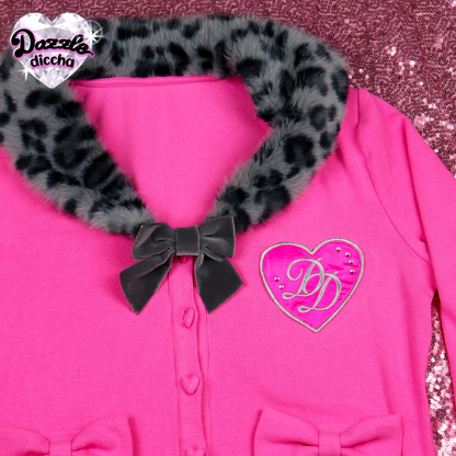 ❤︎⁠ leopard essentials cardigan - hot pink x dark gray (PREORDER COMING SOON) ❤︎⁠