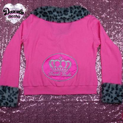 ❤︎⁠ leopard essentials cardigan - hot pink x dark gray (PREORDER COMING SOON) ❤︎⁠