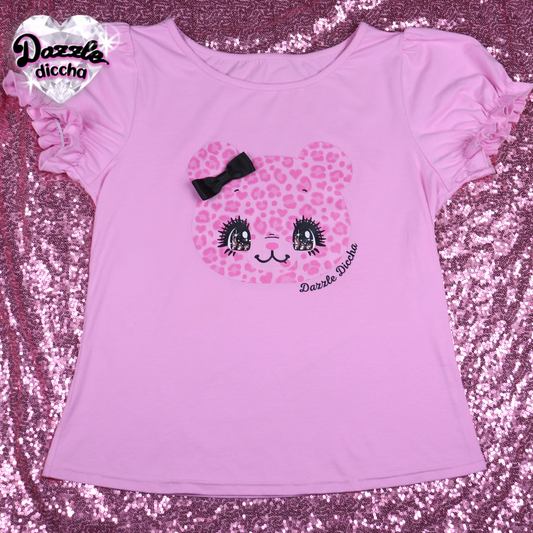 ❤︎⁠ leopard bear puff sleeve top - pink (PREORDER COMING SOON) ❤︎⁠