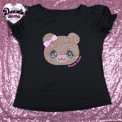 ❤︎⁠ leopard bear puff sleeve top - black (PREORDER COMING SOON) ❤︎⁠