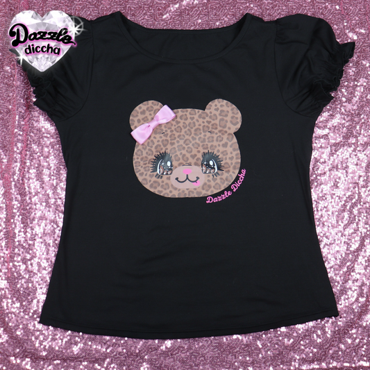 ❤︎⁠ leopard bear puff sleeve top - black (PREORDER COMING SOON) ❤︎⁠