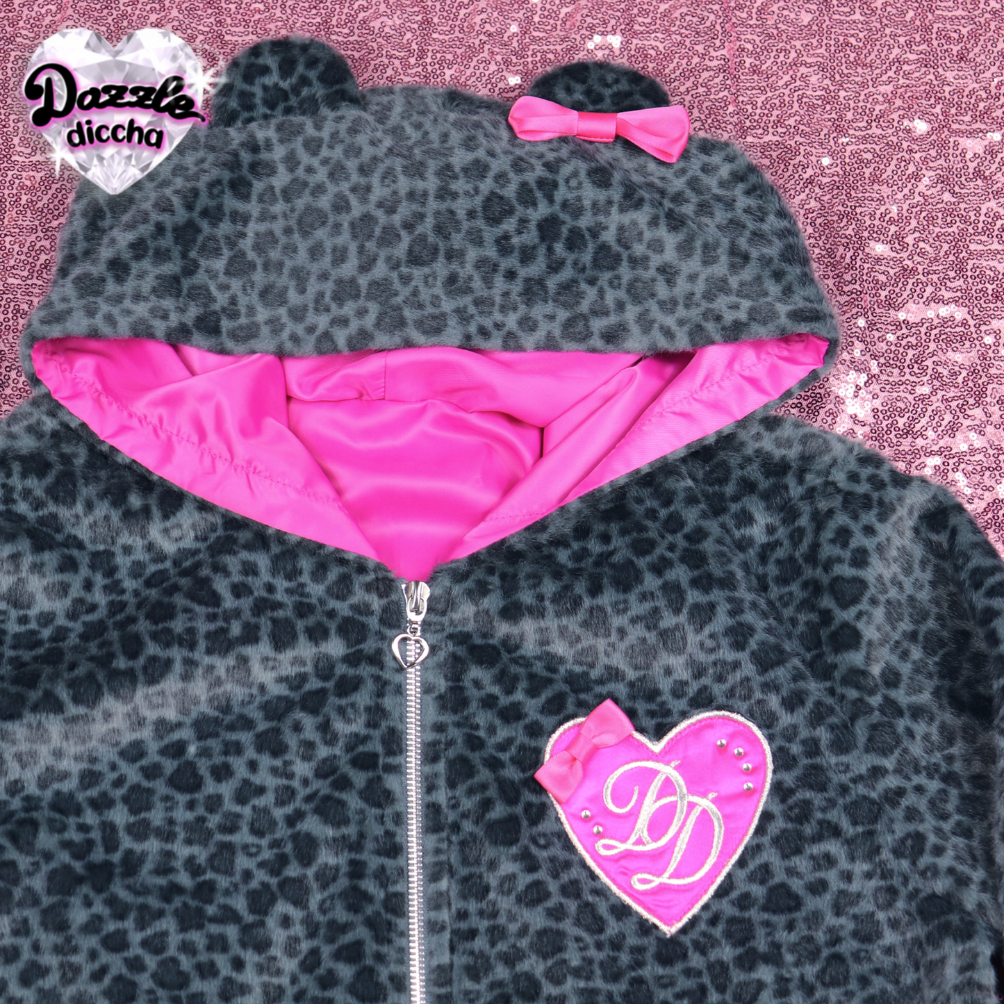 ❤︎⁠ leopard essentials hoodie - black x hot pink (PREORDER COMING SOON) ❤︎⁠