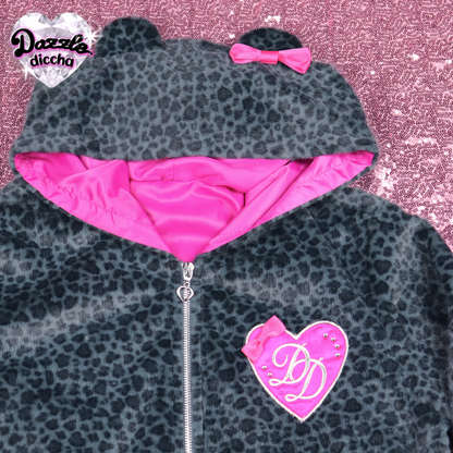 ❤︎⁠ leopard essentials hoodie - black x hot pink (PREORDER COMING SOON) ❤︎⁠