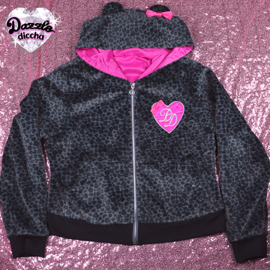 ❤︎⁠ leopard essentials hoodie - black x hot pink (PREORDER COMING SOON) ❤︎⁠