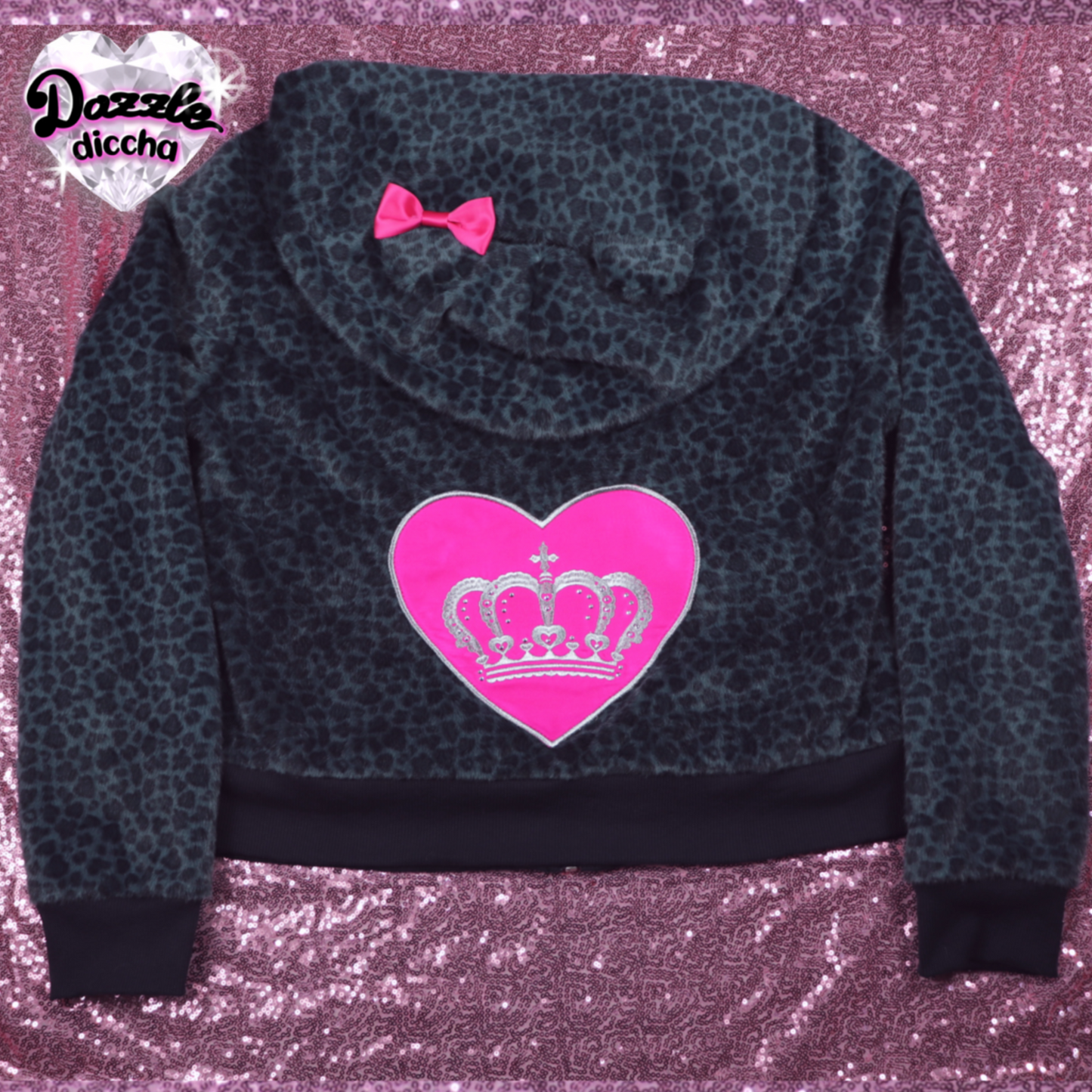 ❤︎⁠ leopard essentials hoodie - black x hot pink (PREORDER COMING SOON) ❤︎⁠