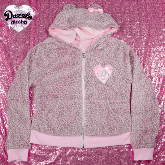 ❤︎⁠ leopard essentials hoodie - gray x pink (PREORDER COMING SOON) ❤︎⁠