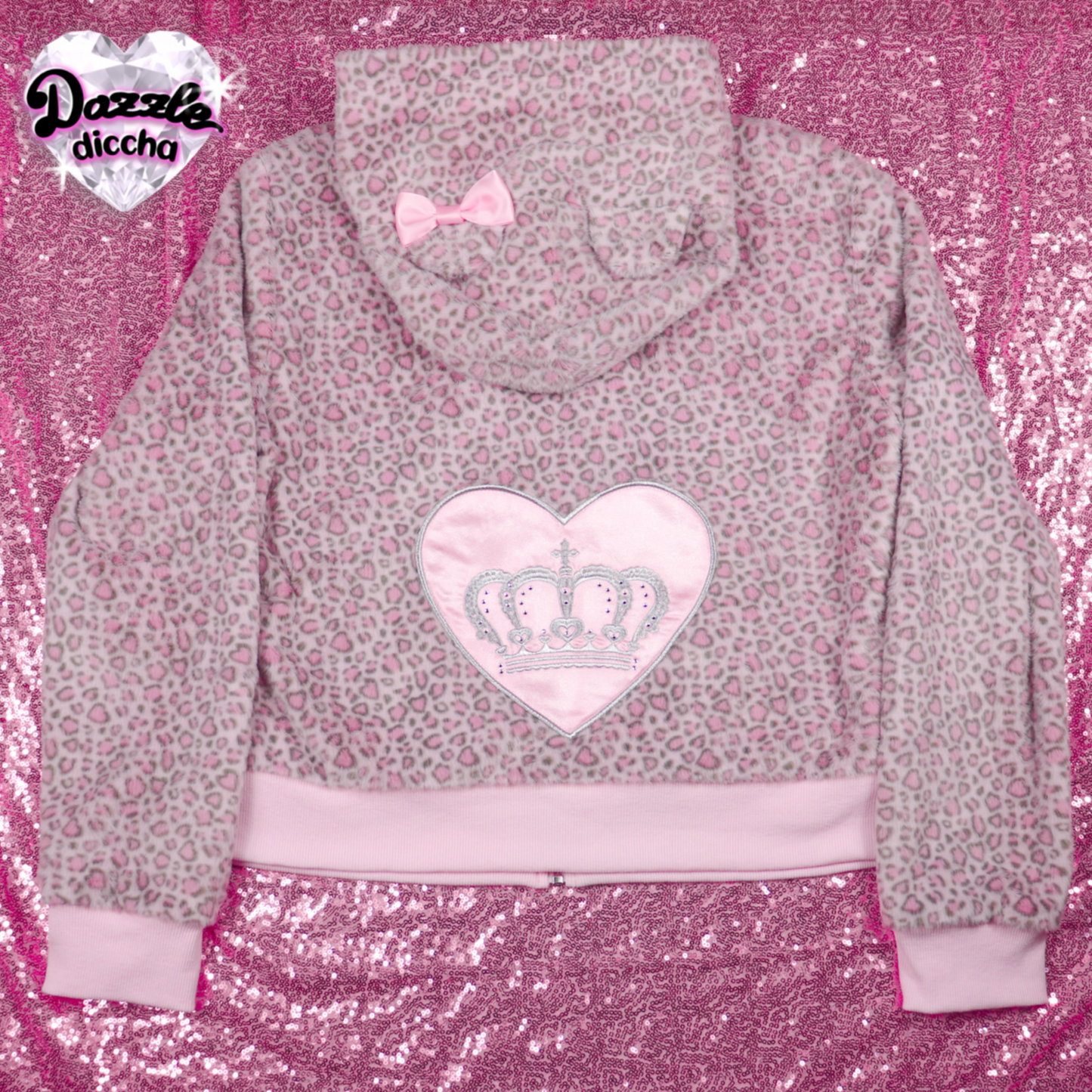 ❤︎⁠ leopard essentials hoodie - gray x pink (PREORDER COMING SOON) ❤︎⁠