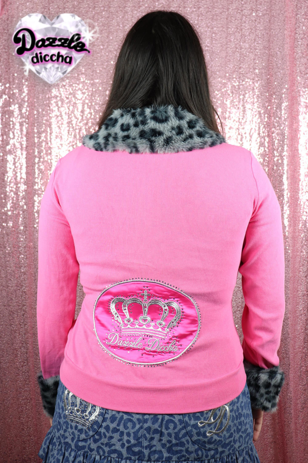 ❤︎⁠ leopard essentials cardigan - hot pink x dark gray (PREORDER COMING SOON) ❤︎⁠