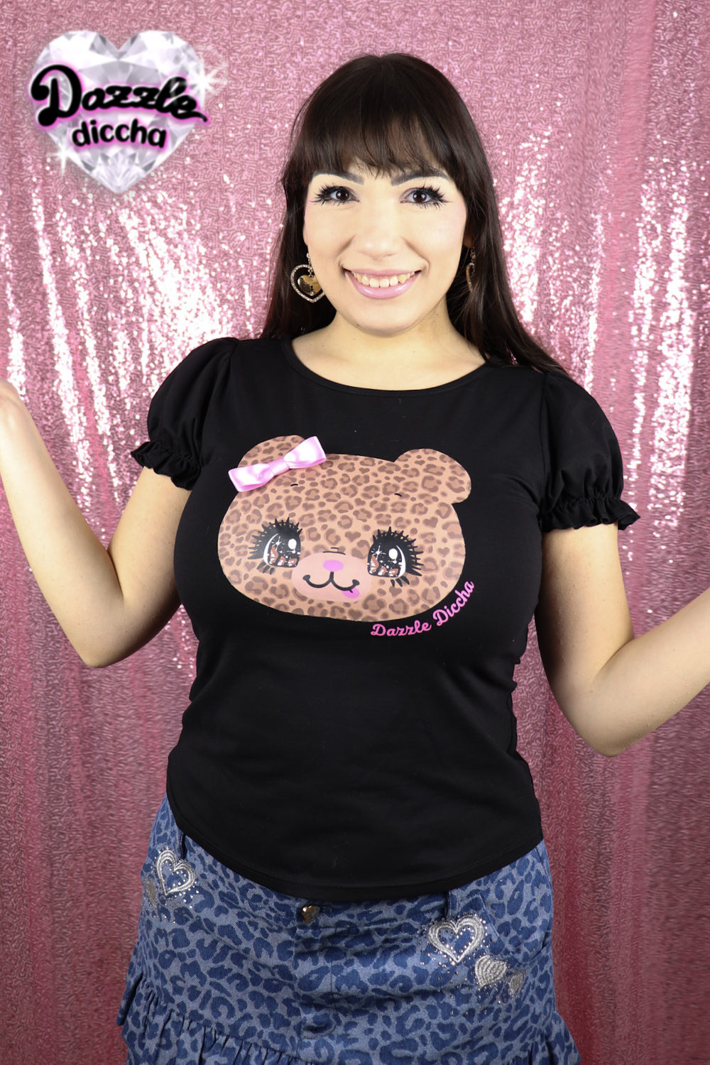 ❤︎⁠ leopard bear puff sleeve top - black (PREORDER COMING SOON) ❤︎⁠