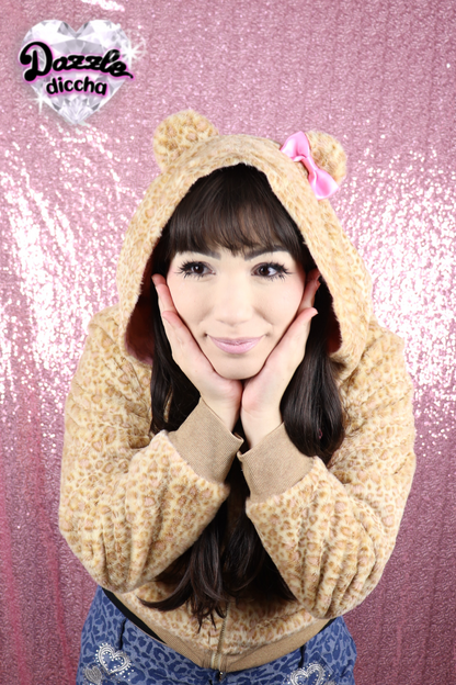 ❤︎⁠ leopard essentials hoodie - light brown x medium pink (PREORDER COMING SOON) ❤︎⁠